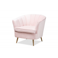 Baxton Studio TSF-66161-Light Pink/Gold-CC Emeline Glam and Luxe Light Pink Velvet Fabric Upholstered Brushed Gold Finished Accent Chair